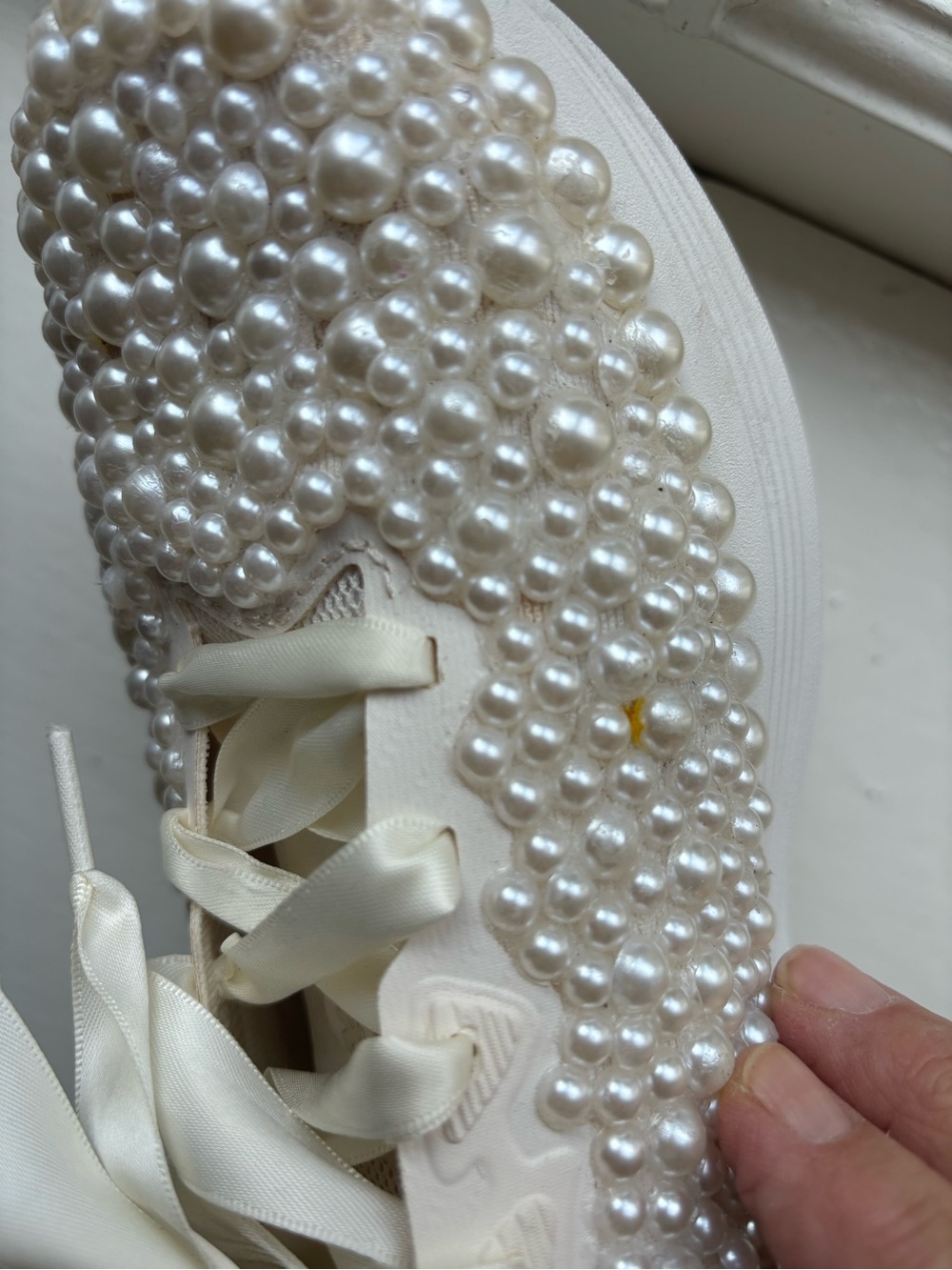 Hoka Pearl-Embellished Satin Lace Sneakers - Cream - Picture 9 of 13